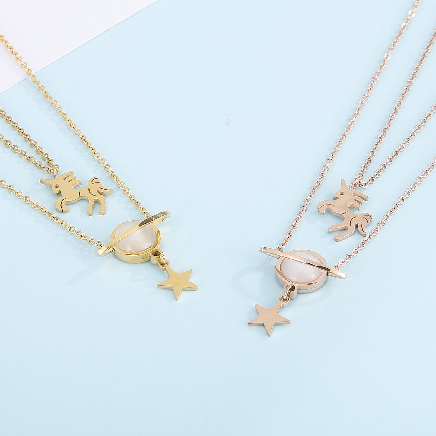 Honeybee Mumford's Unicorn and Star Shape Double-Layered Pendant Necklace