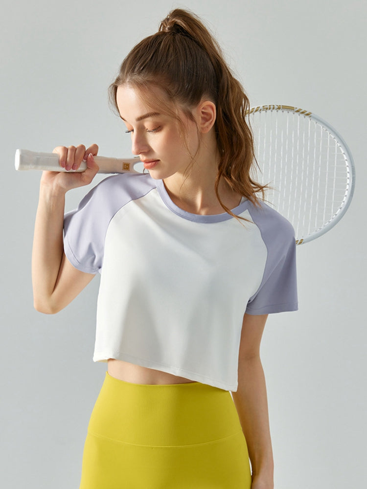 Honeybee Mumford's Round Neck Raglan Sleeve Cropped Sports Top