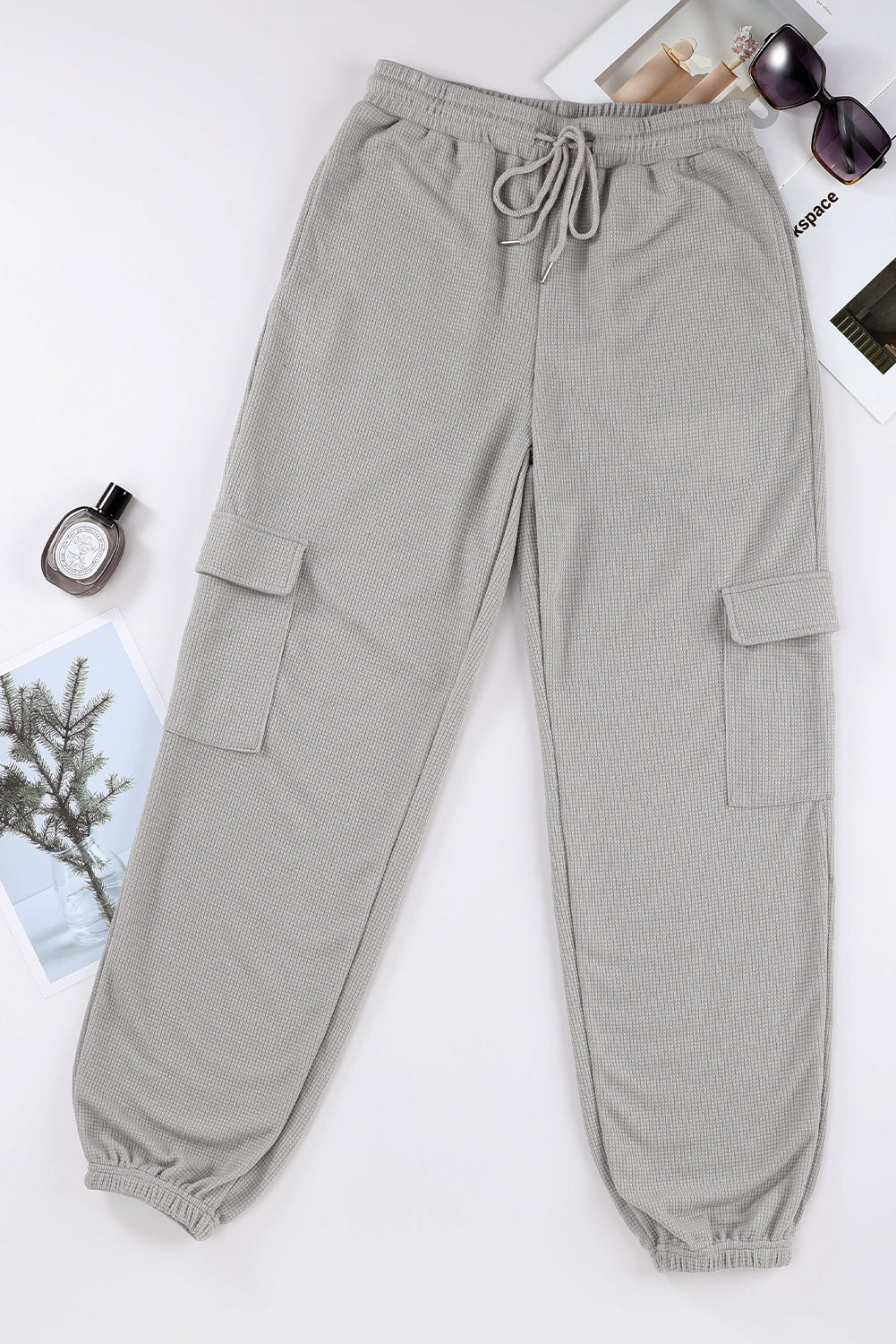 honeybee Mumford's Gray Waffle Texture Cargo Pocket Jogger Pants