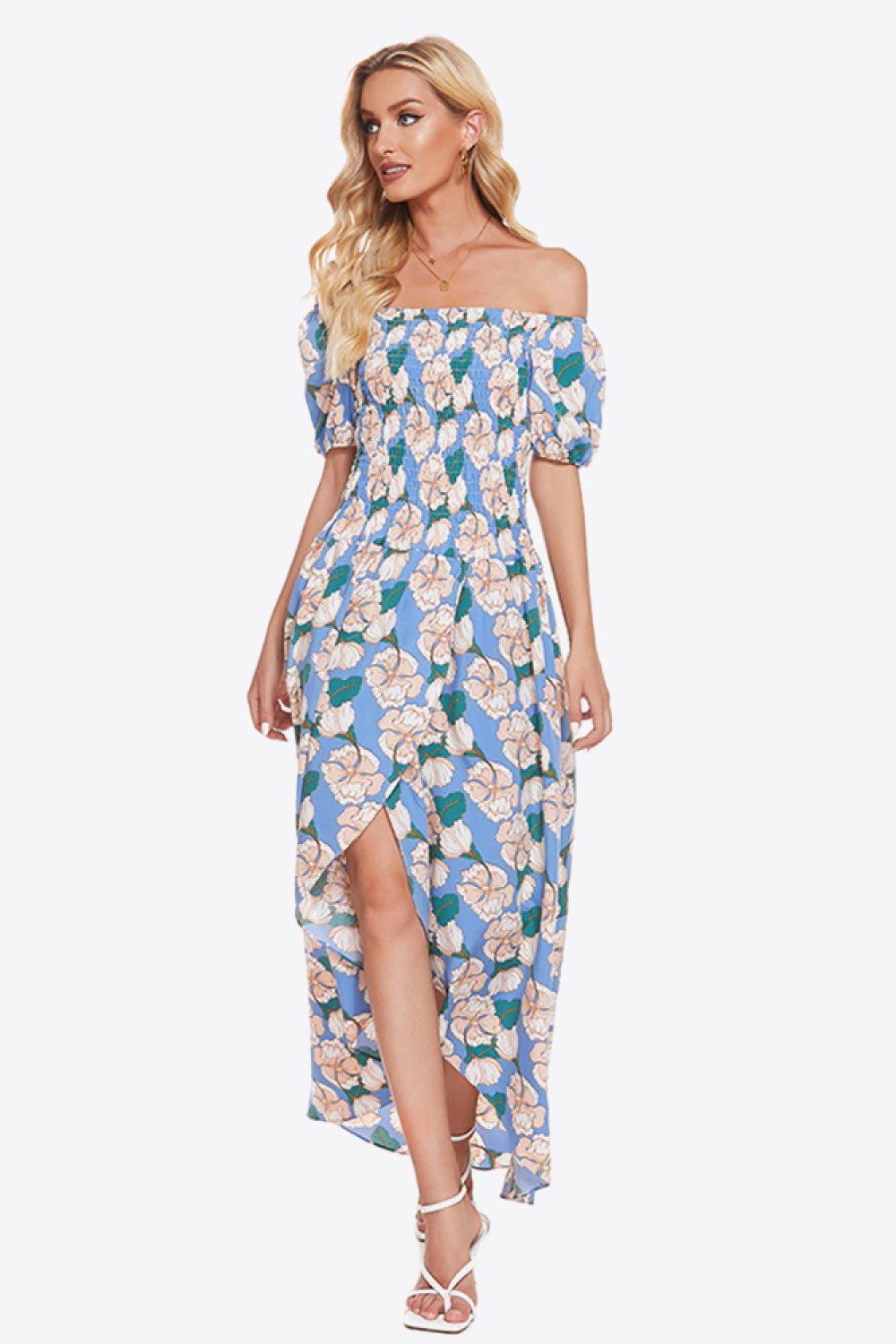 Honeybee Mumford's Floral Off-Shoulder Slit Maxi Dress