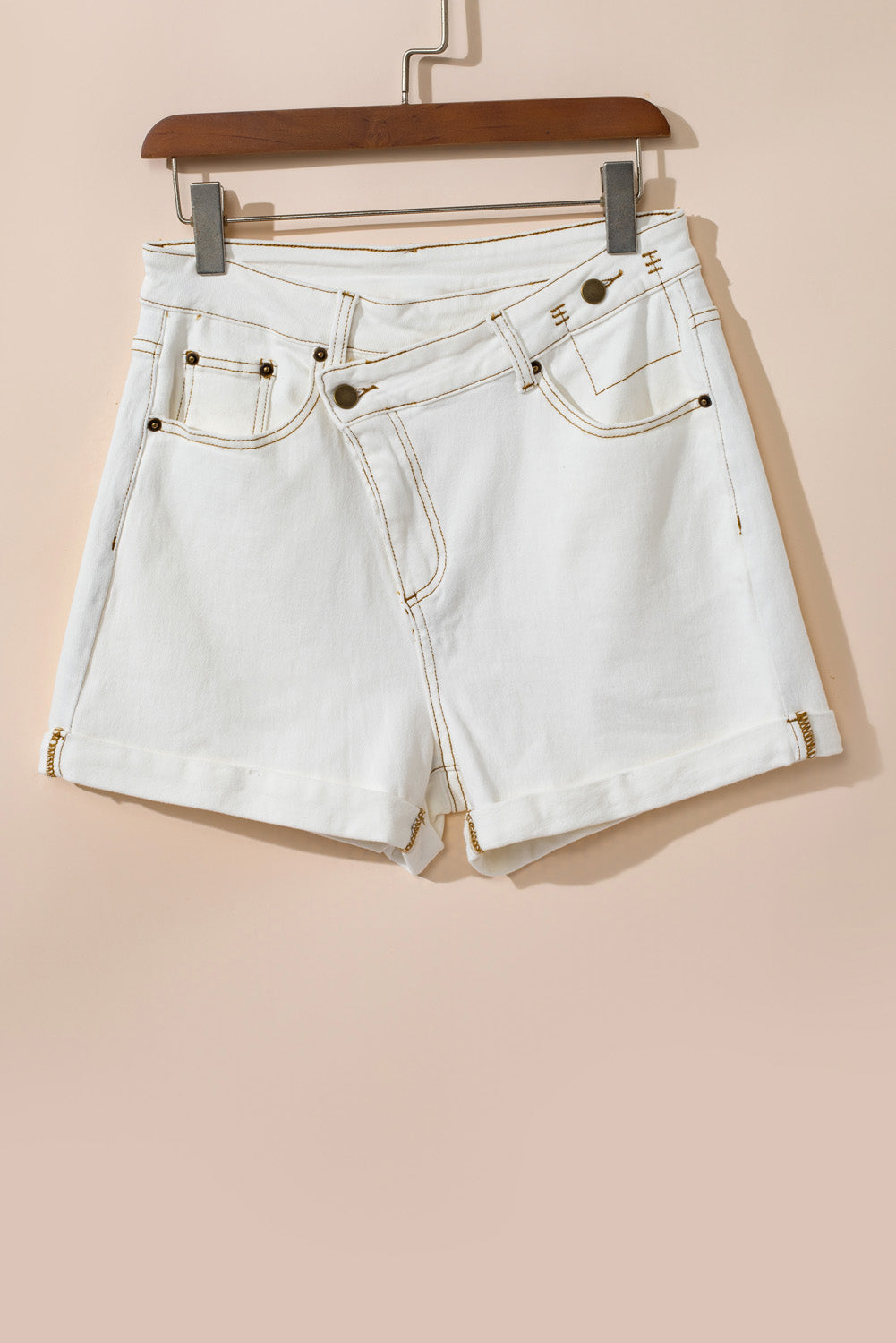 Honeybee Mumford's White Asymmetric Waist Design Stylish Denim Shorts