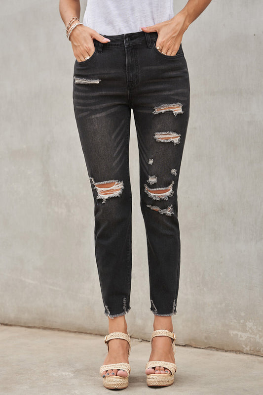 Honeybee Mumford's Black Distressed Boyfriend Denim Pants