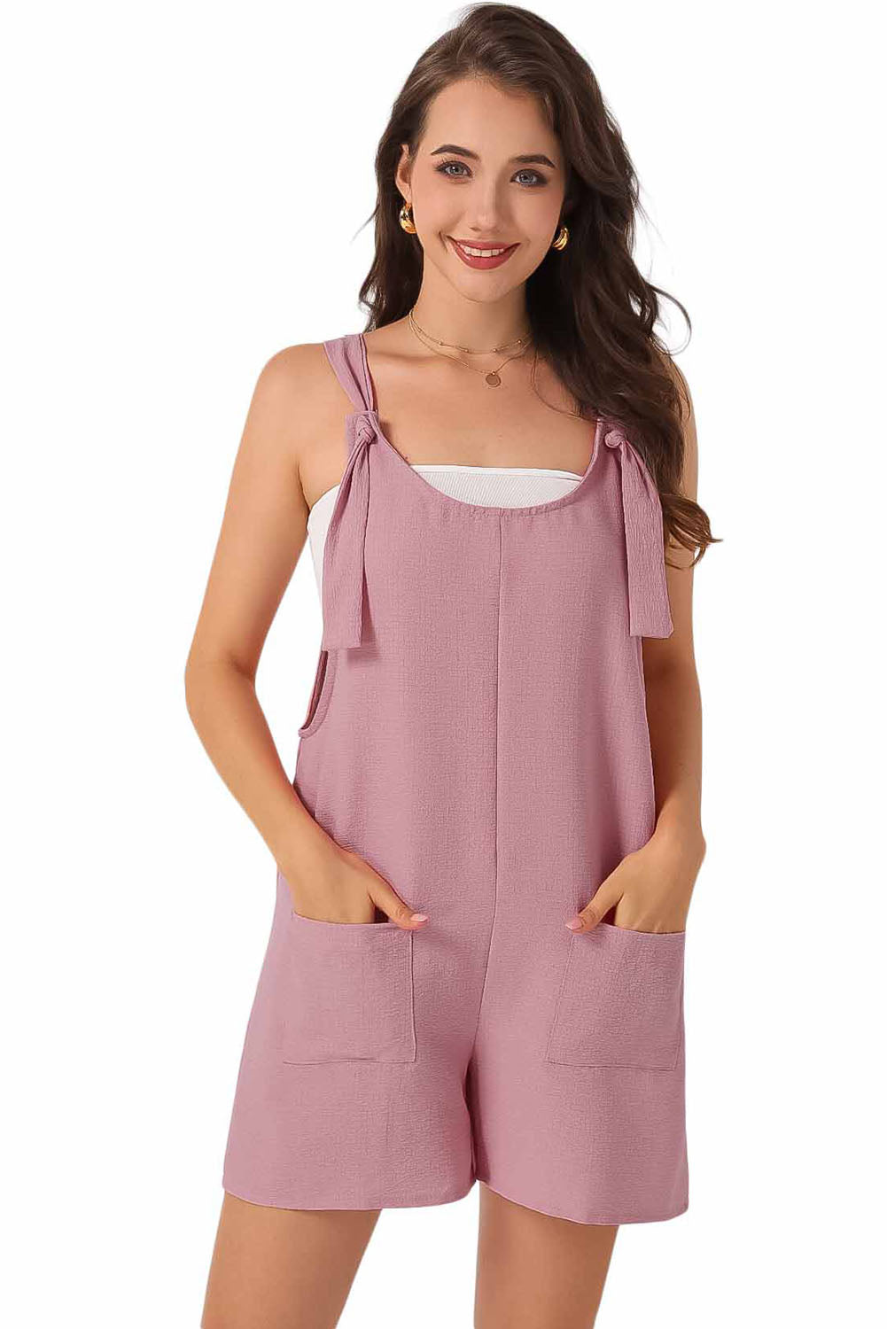 Honeybee Mumford's Pink Adjustable Straps Pocketed Textured Romper