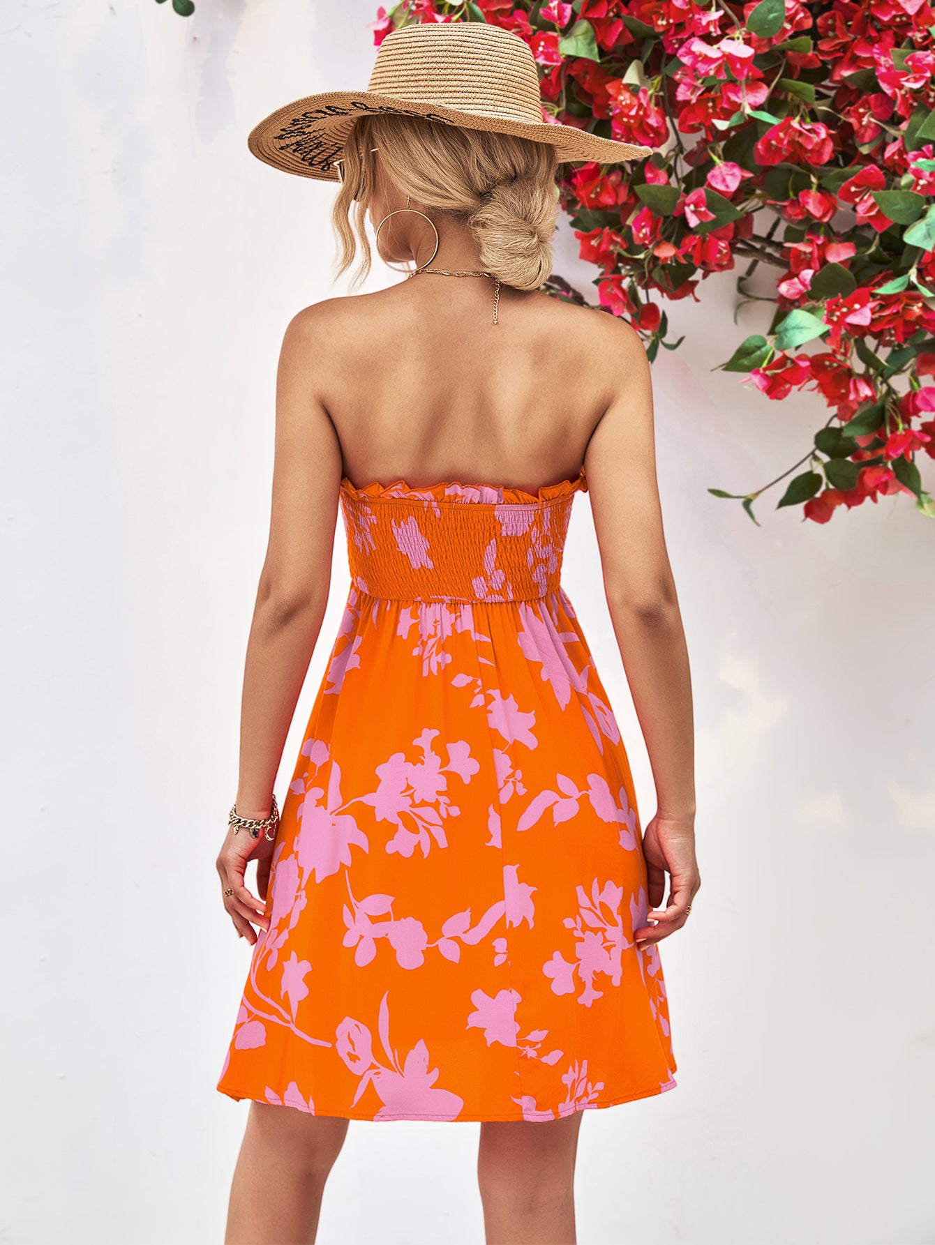 Honeybee Mumford's Floral Frill Trim Strapless Smocked Dress