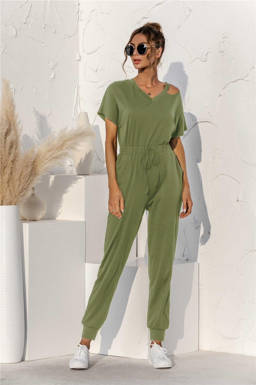 Honeybee Mumford's Cut Out V-neck Drawstring Jumpsuit