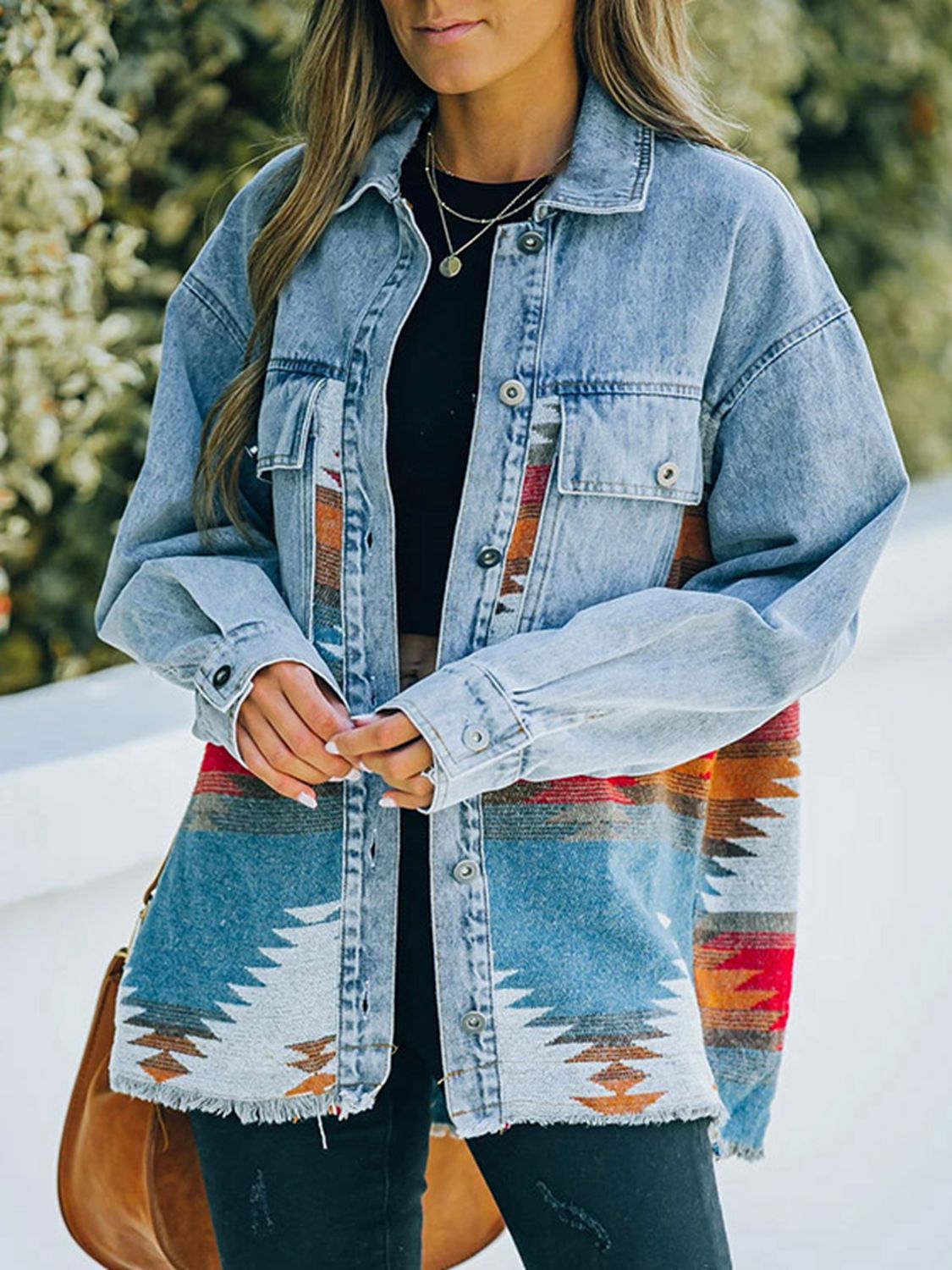 Honeybee Mumford's Collared Neck Dropped Shoulder Denim Jacket