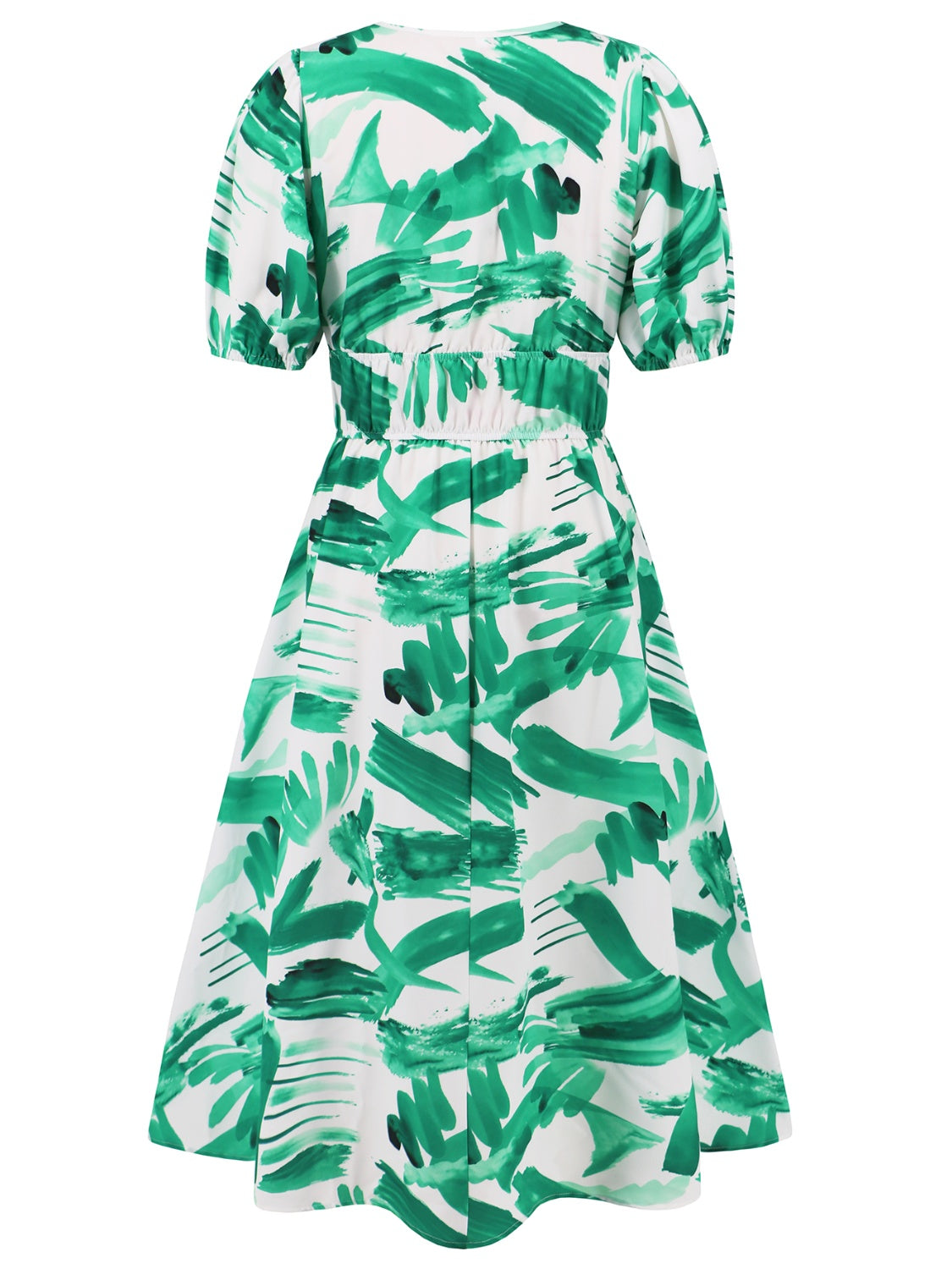 Honeybee Mumford's Ruched Printed Surplice Short Sleeve Dress