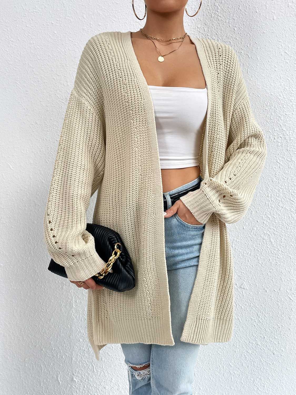 Honeybee Mumford's Open Front Dropped Shoulder Slit Cardigan