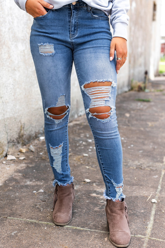 Honeybee Mumford's Sky Blue High Waist Distressed Skinny Jeans