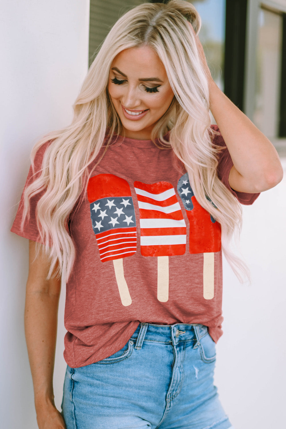 Honeybee Mumford's US Flag Round Neck Short Sleeve T-Shirt