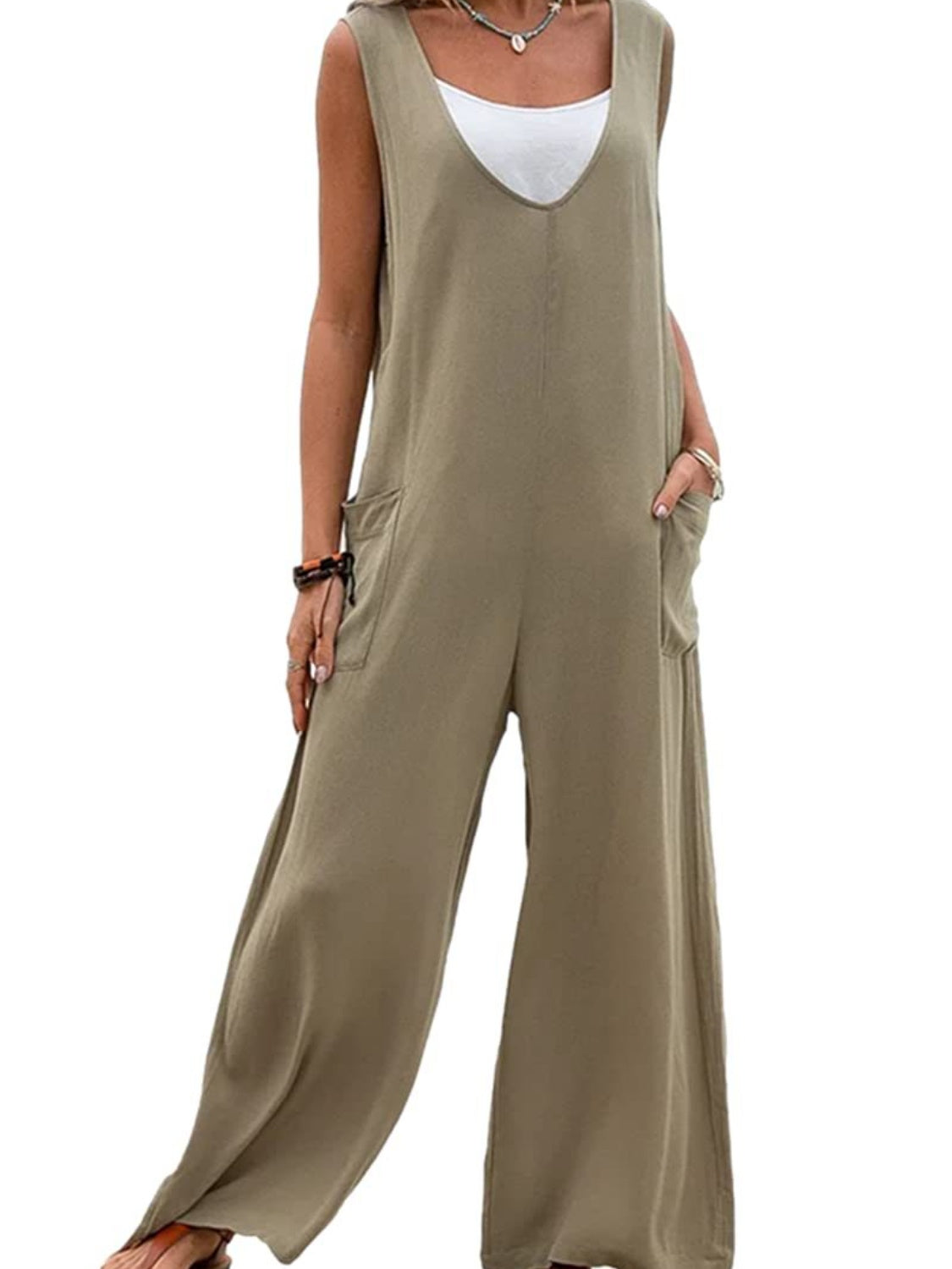 Honeybee Mumford's Full Size Wide Strap Jumpsuit with Pockets