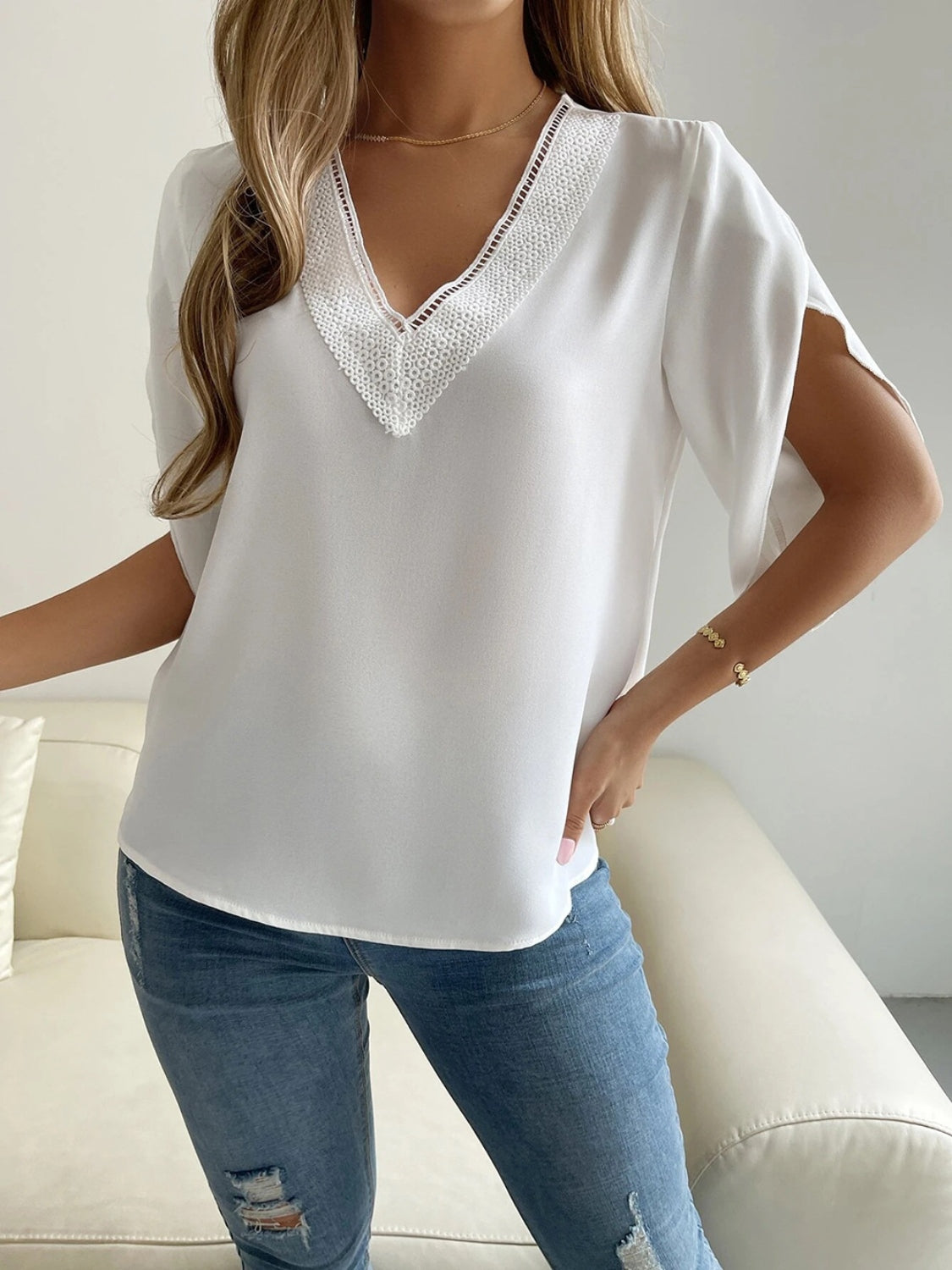 Honeybee Mumford's V-Neck Short Sleeve Blouse