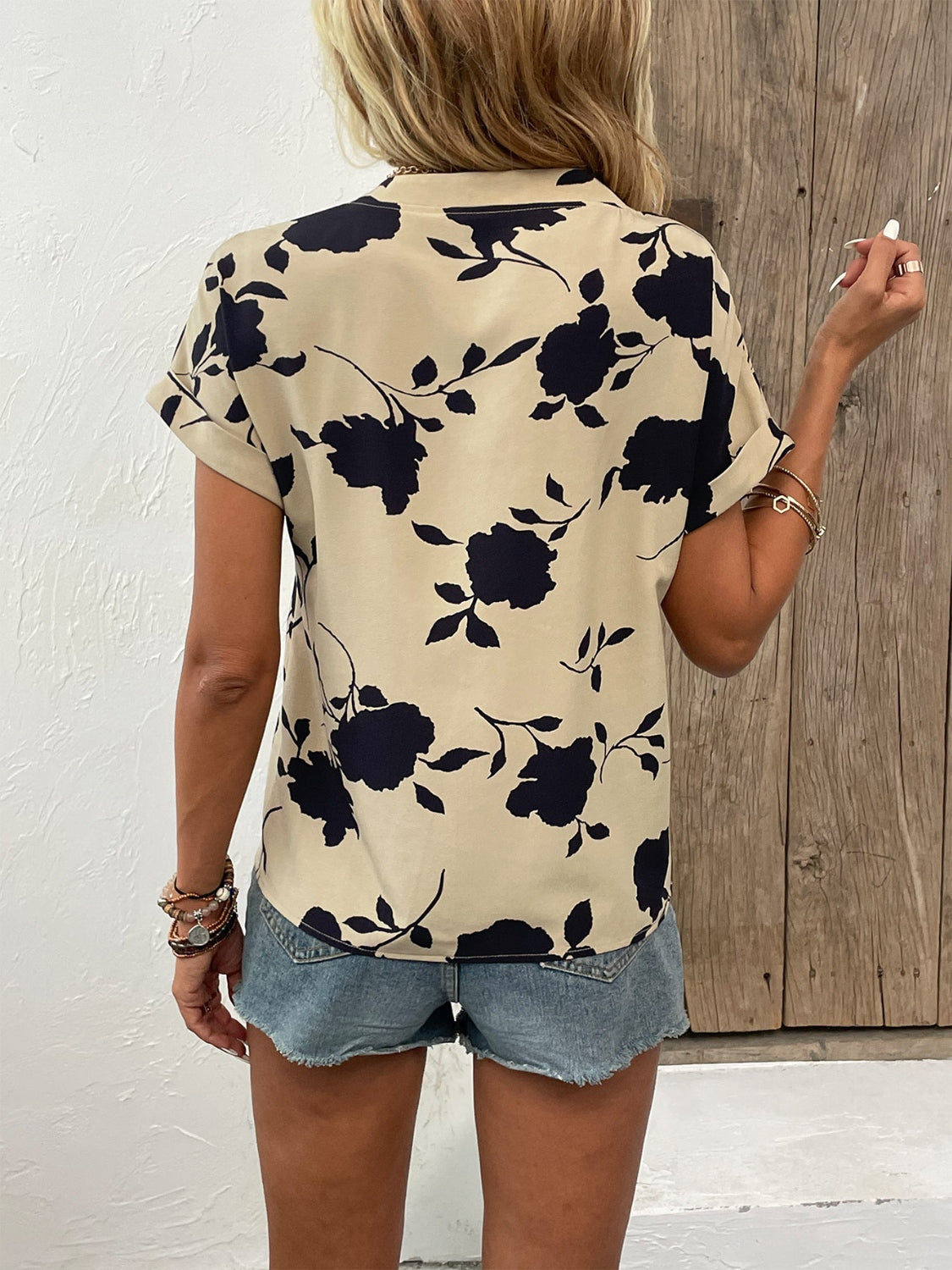 Honeybee Mumford's Floral Notched Short Sleeve Blouse