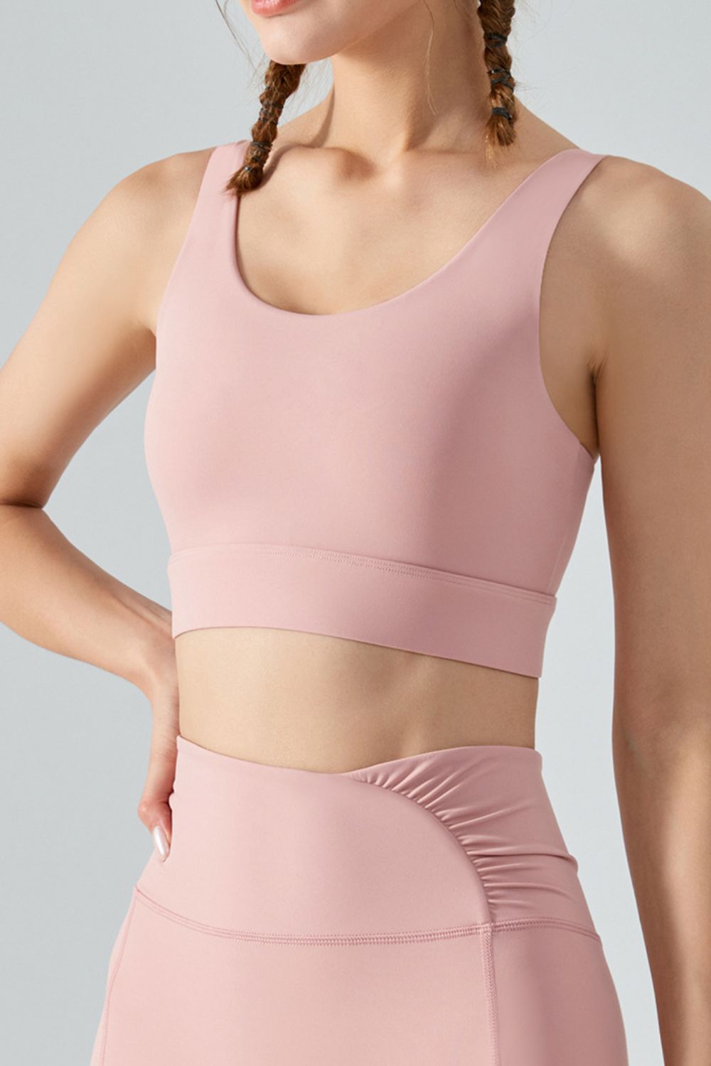 Honeybee Mumford's Faux Layered Twist Back Cutout Sports Bra