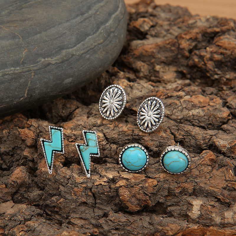 honeybee Mumford's 3 Piece Artificial Turquoise Stud Earrings