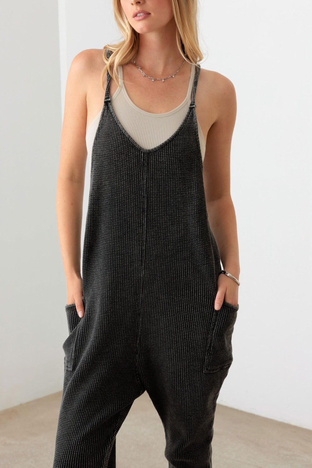 Honeybee Mumford's Le Lis Waffle Knit Side Pocket Jumpsuit