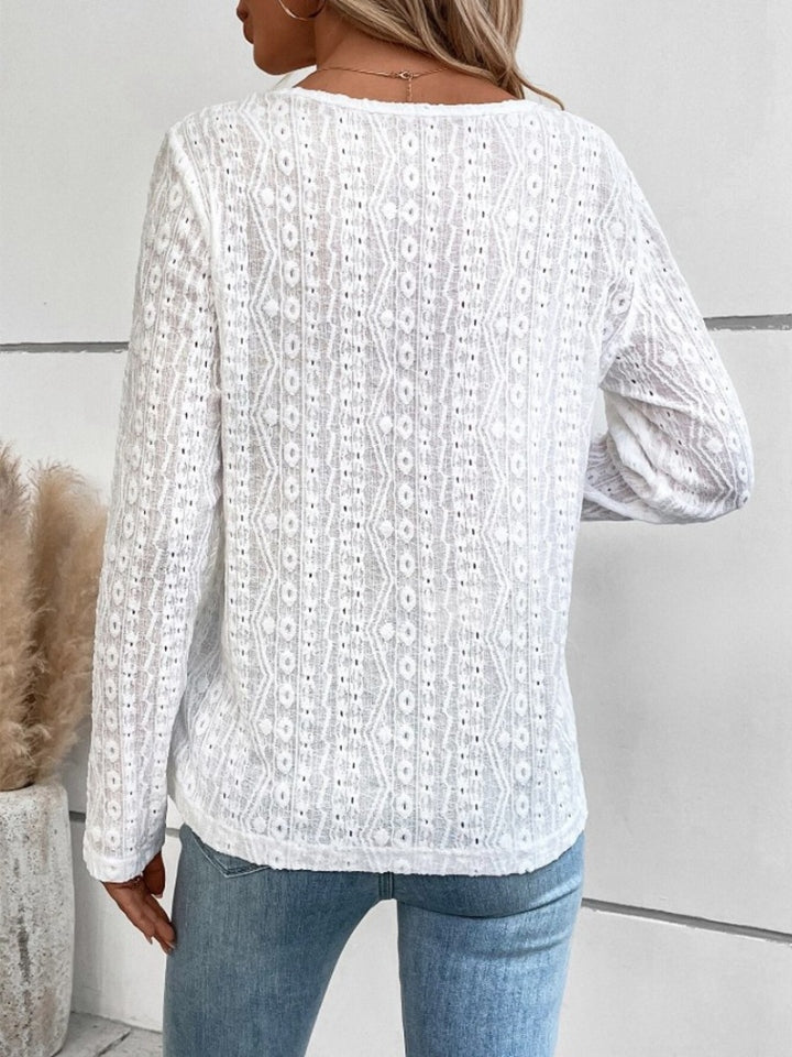 Honeybee Mumford's Openwork Half Button Long Sleeve Blouse