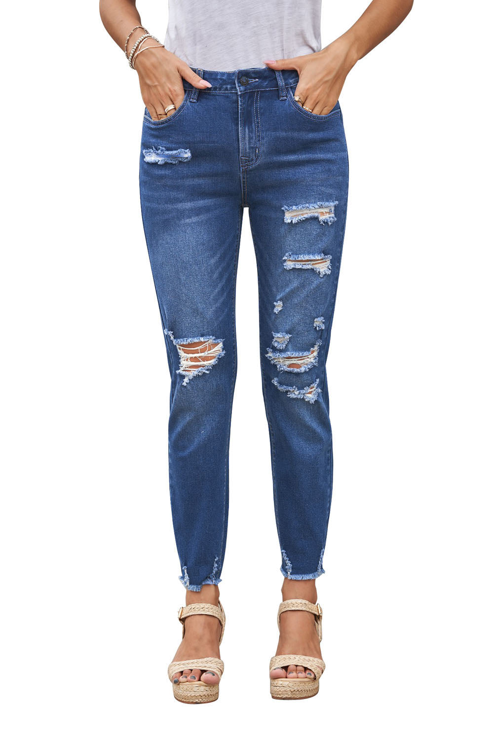 Honeybee Mumford's Light Blue Distressed Boyfriend Denim Pants