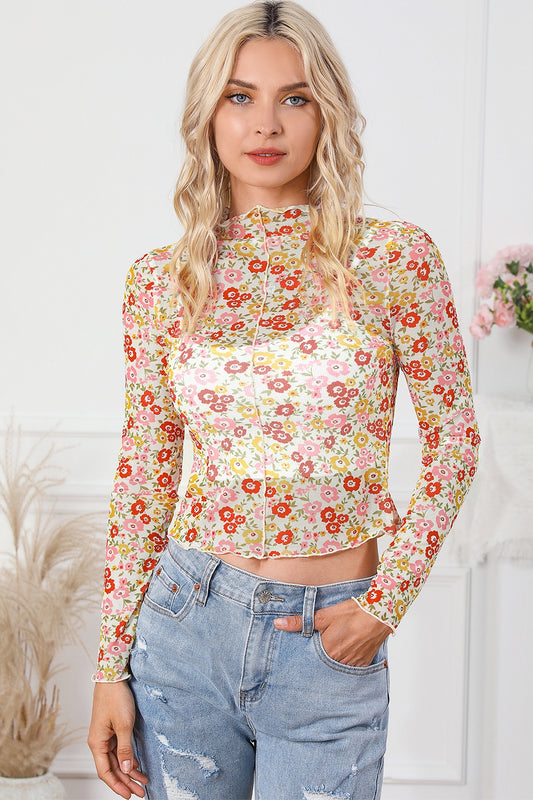 Honeybee Mumford's Floral Mock Neck Long Sleeve Blouse