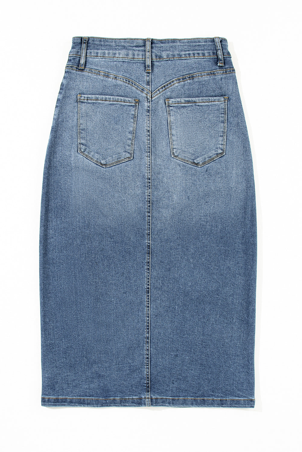 Honeybee Mumford's Sky Blue 4 Patch Pockets Front Slit Midi Denim Skirt