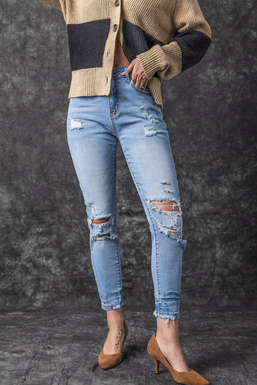 Honeybee Mumford's Light Blue Vintage Distressed Ripped Skinny Jeans