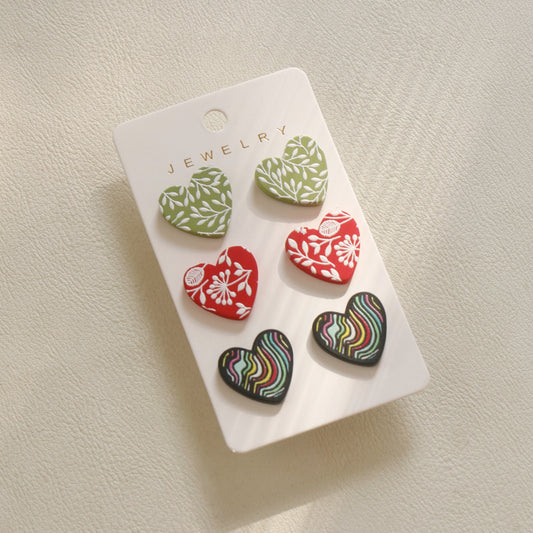 honeybee Mumford's 3 Piece Acrylic Heart Stud Earrings