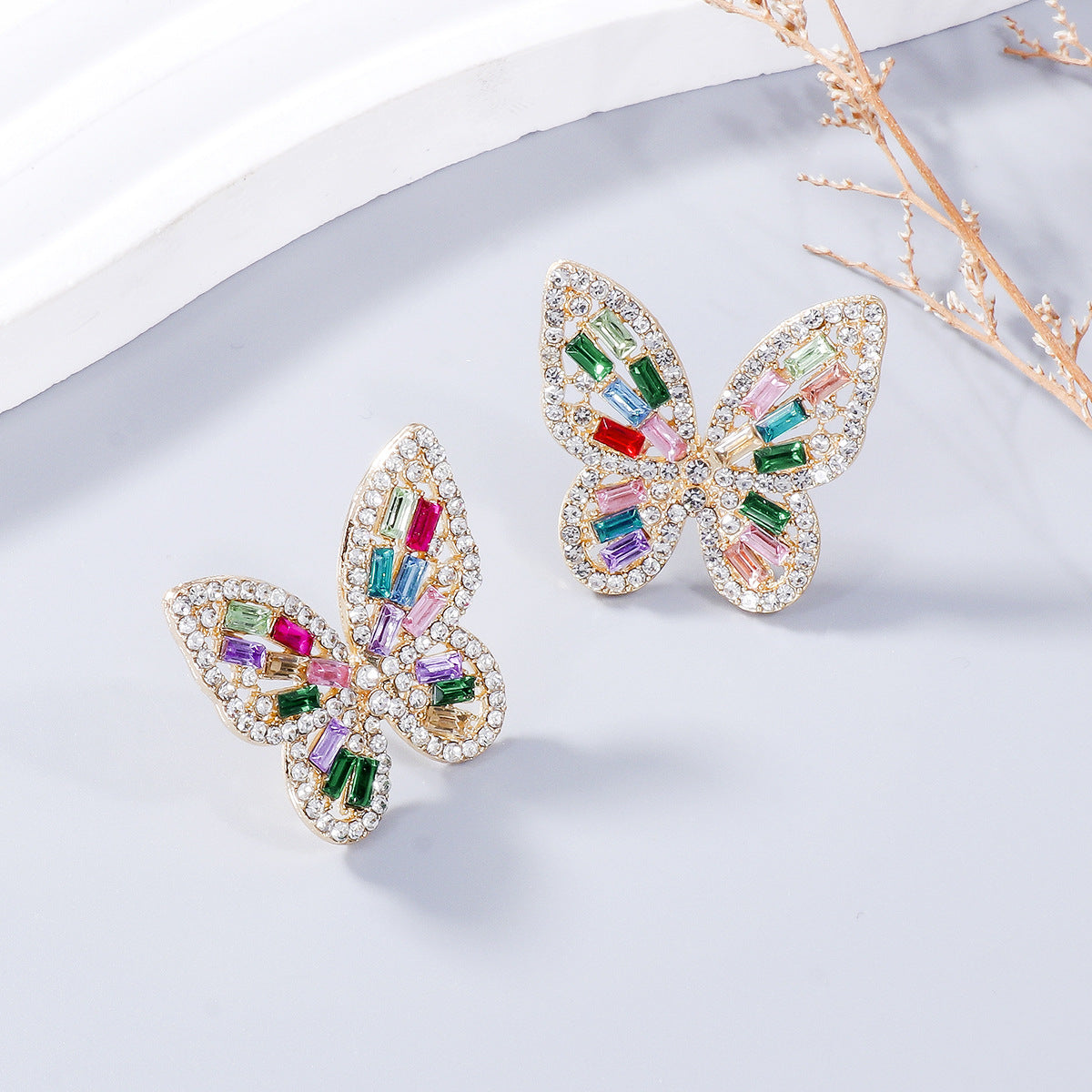 honeybee Mumford's Alloy Rhinestone Butterfly Earrings