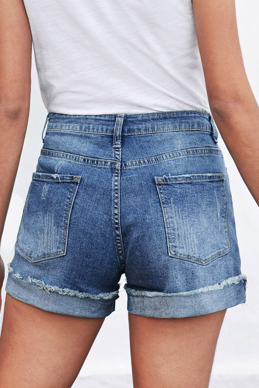 Honeybee Mumford's Plaid Patchwork Rolled Hem Denim Shorts