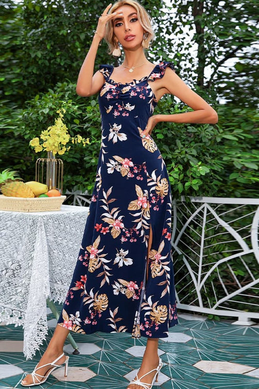 Honeybee Mumford's Floral Sleeveless Square Neck Slit Midi Dress