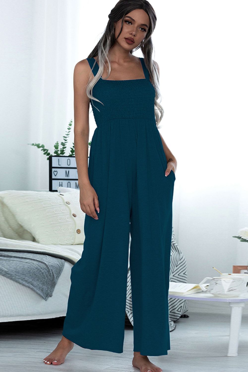 Honeybee Mumford's Square Neck Sleeveless Pocket Jumpsuit