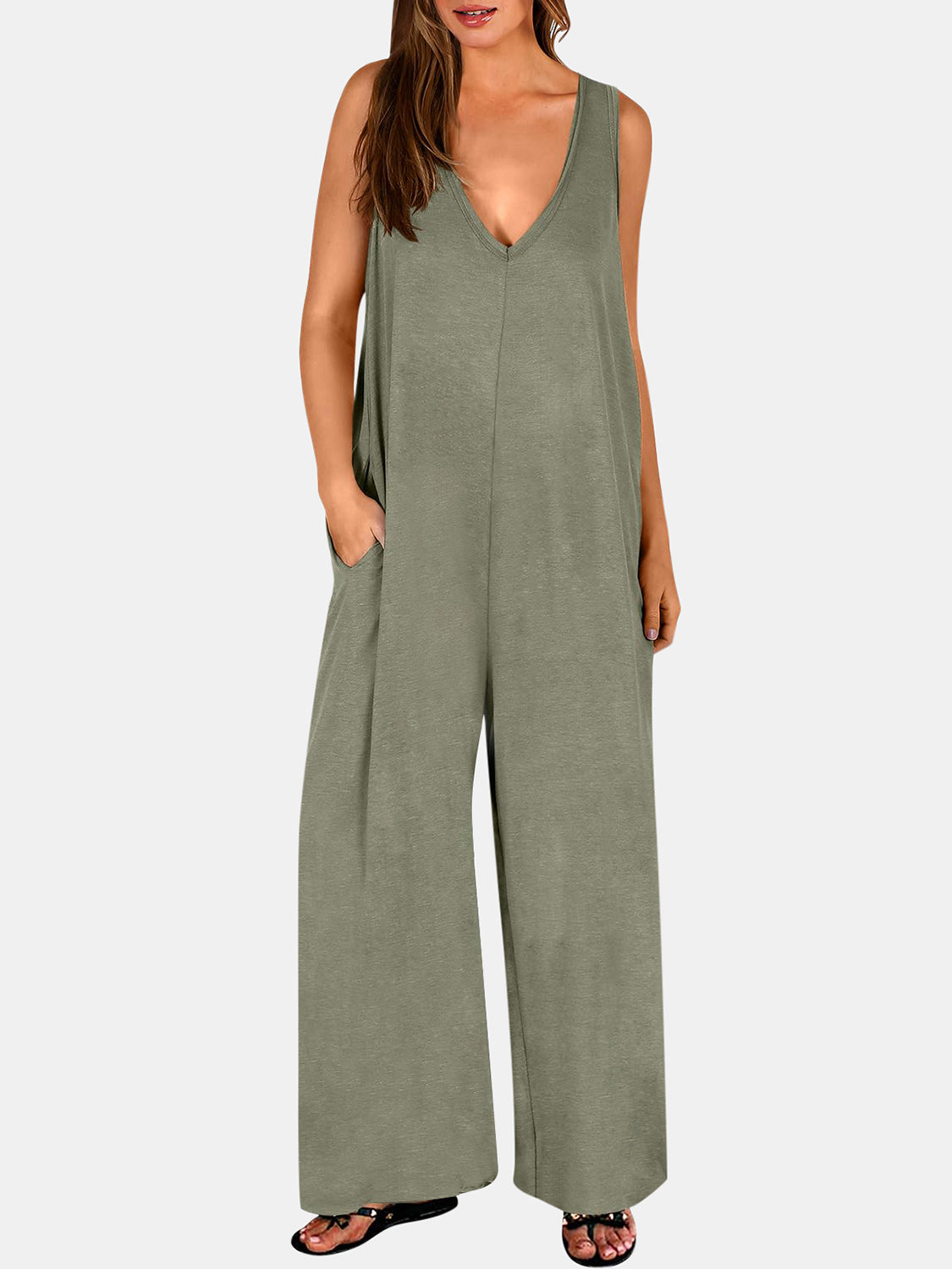 Honeybee Mumford's Full Size V-Neck Wide Strap Jumpsuit