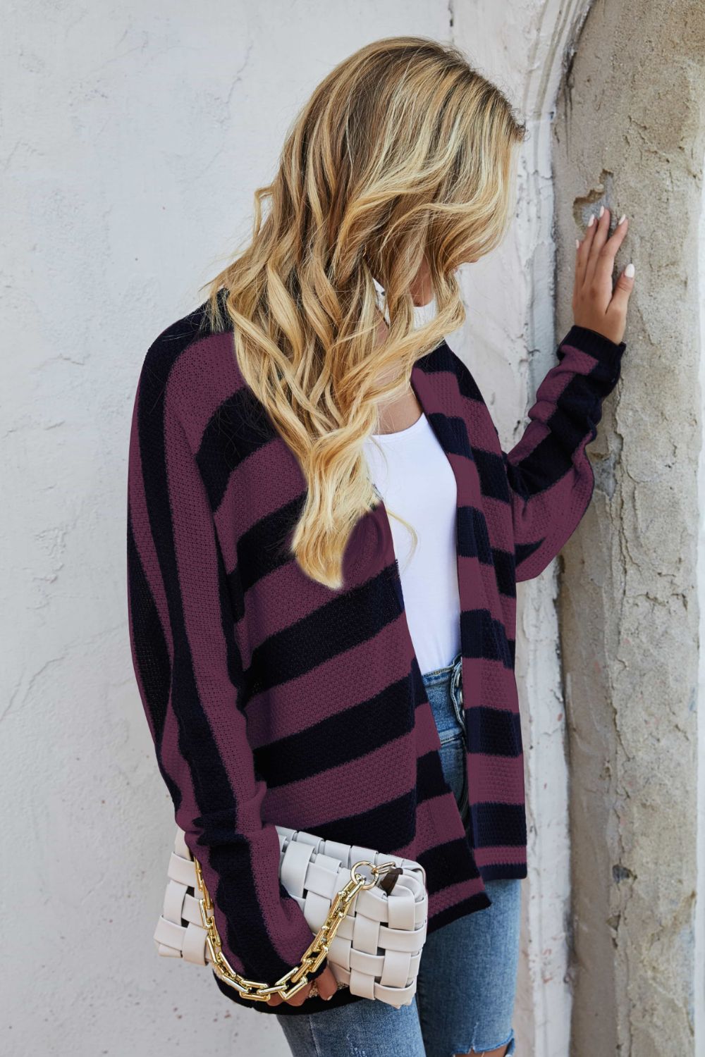 Honeybee Mumford's Striped Dolman Sleeve Open Front Cardigan