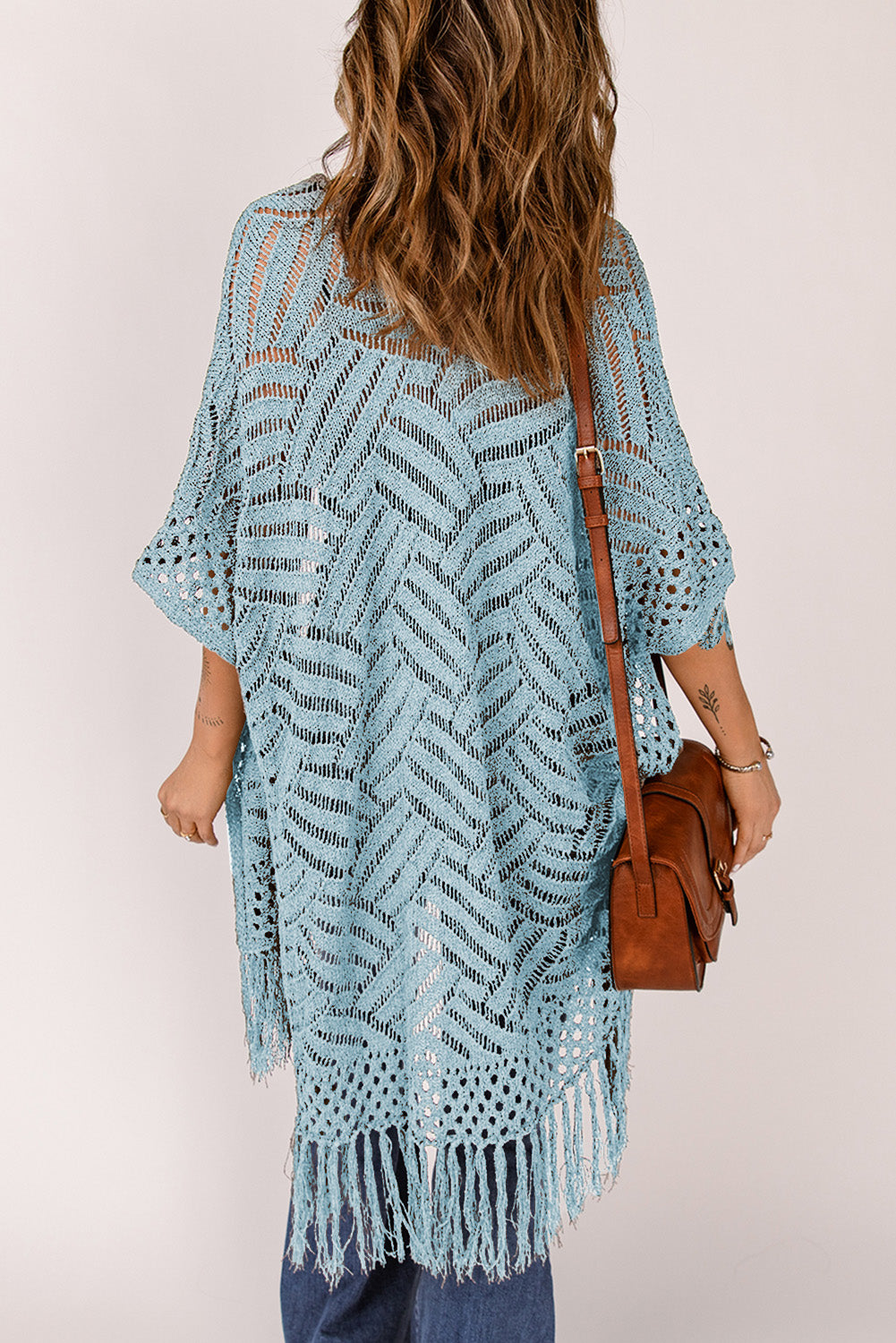 Honeybee Mumford's Openwork Open Front Cardigan with Fringes