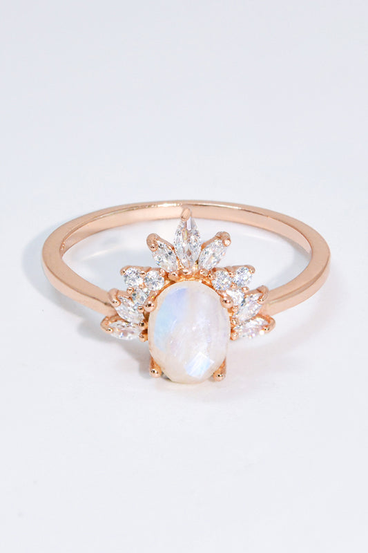 Honeybee Mumford's 18K Rose Gold-Plated Natural Moonstone Ring