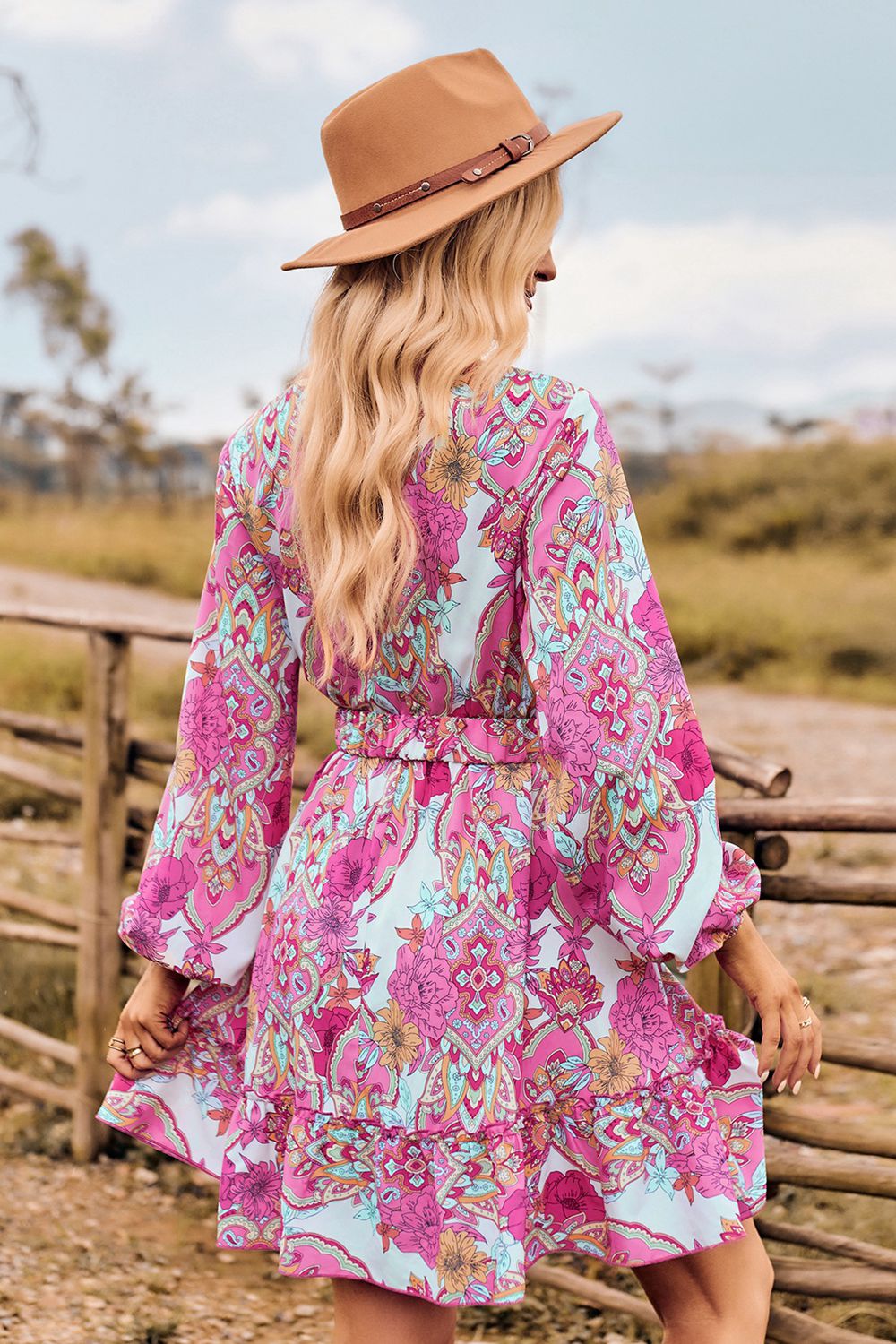 Honeybee Mumford's Printed Long Sleeve Dress w/ Surplice Neckline