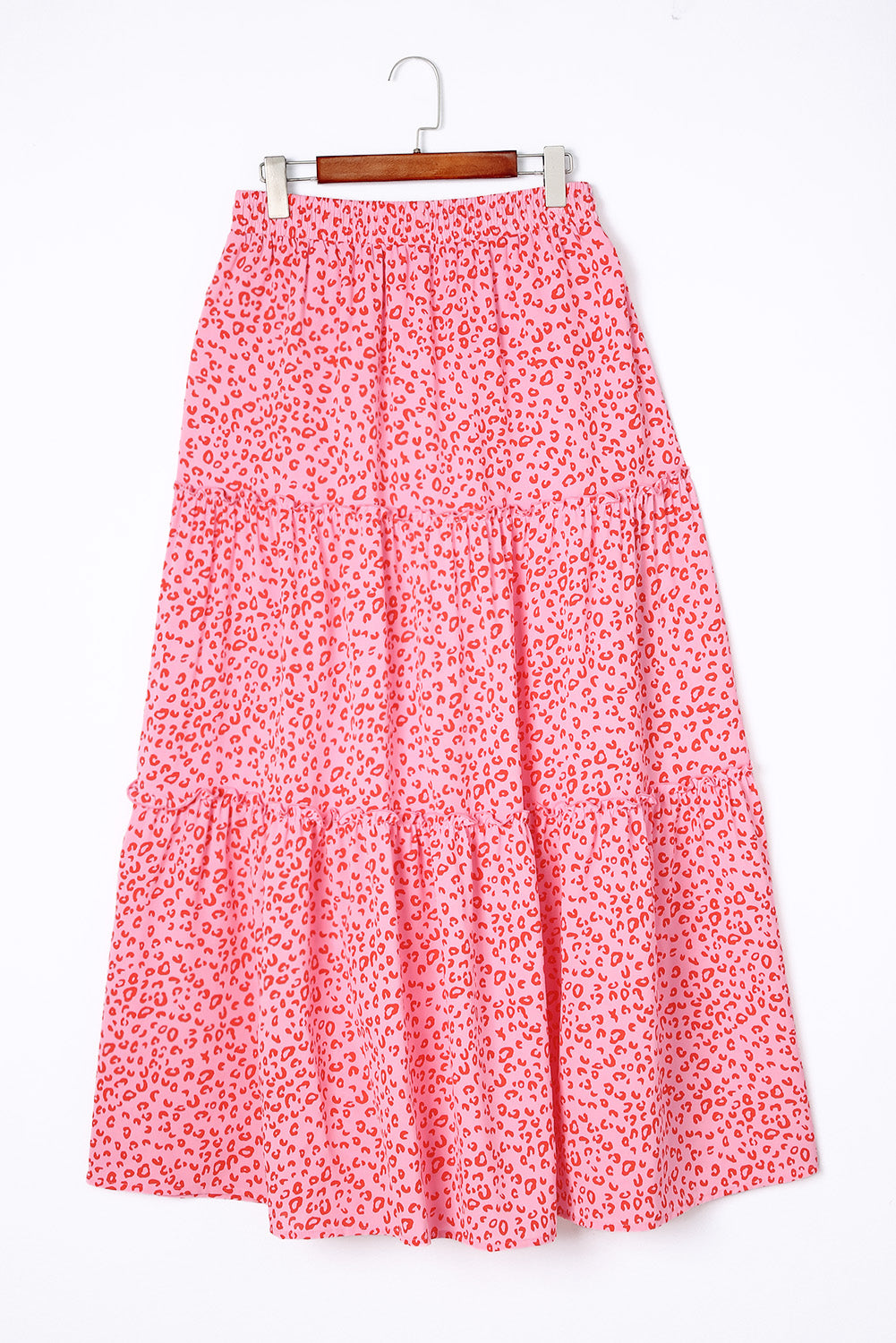 Honeybee Mumford's Pink Leopard Print Frilled Drawstring High Waist Maxi Skirt