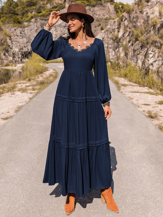 Honeybee Mumford's Long Sleeve Lace Trim Maxi Dress