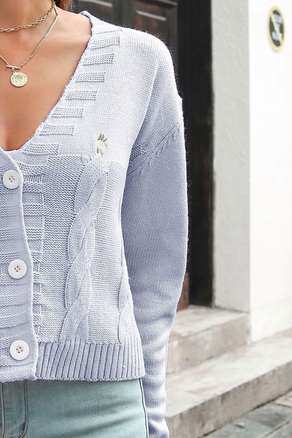 Honeybee Mumford's Cable-Knit Button Down Cardigan