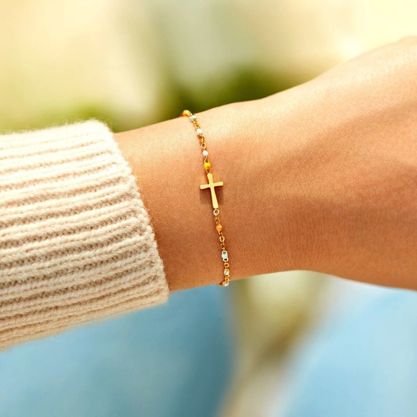 Honeybee Mumford's 18K Gold-Plated Cross Bead Bracelet