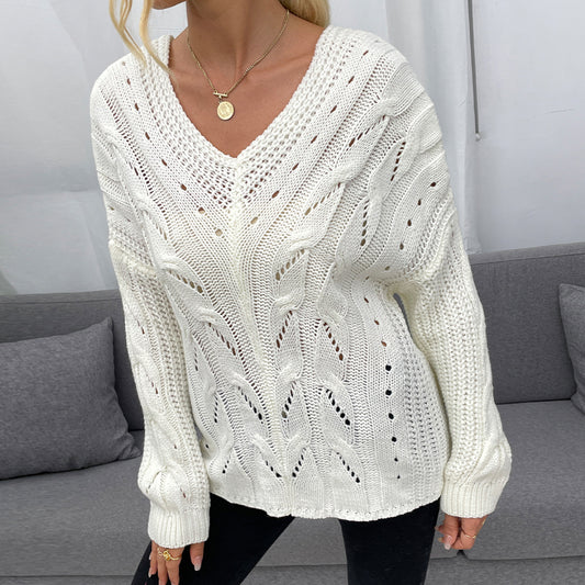 Honeybee Mumford's Openwork V-Neck Long Sleeve Sweater