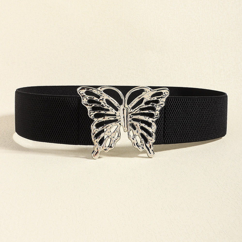 Honeybee Mumford's Butterfly Buckle Elastic Belt in Pastel Yellow, Black, Leopard