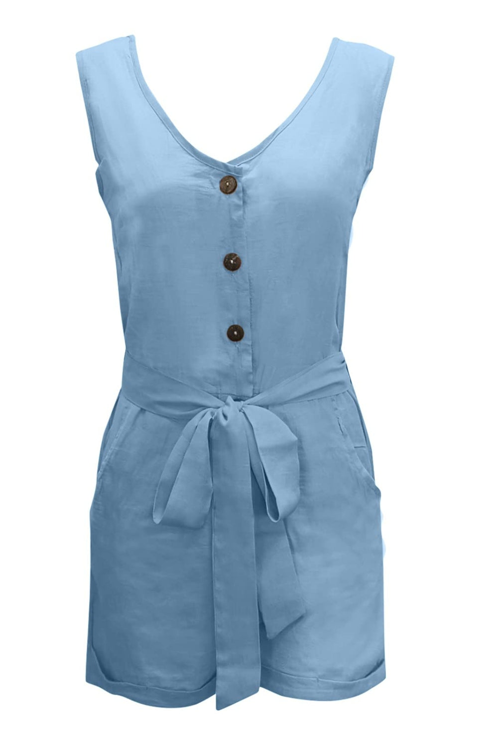 Honeybee Mumford's Full Size Tied V-Neck Sleeveless Romper with Pockets