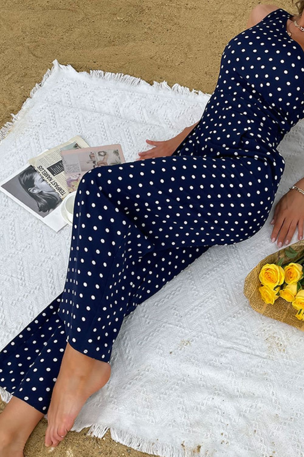 Honeybee Mumford's Polka Dot One-Shoulder Jumpsuit