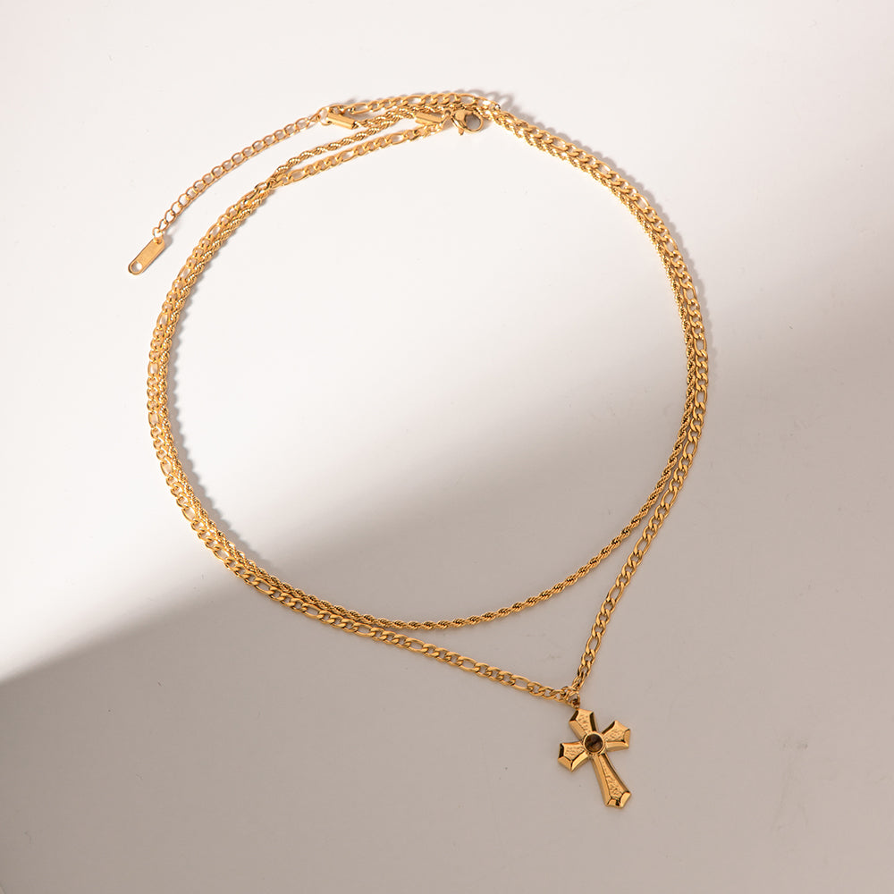 Honeybee Mumford's Honeybee Mumford's 18K Gold-Plated Double Layered Cross Necklace