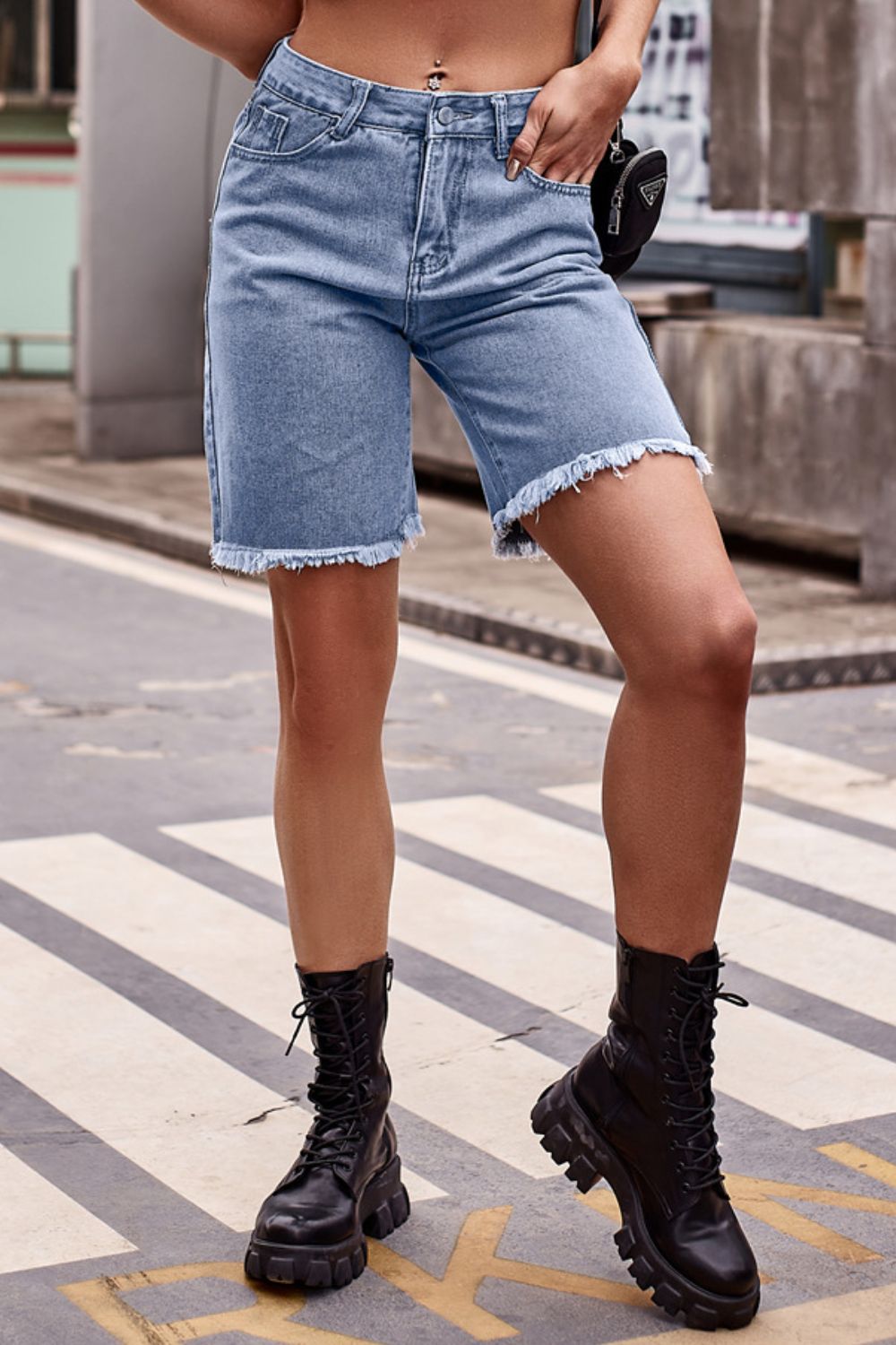 Honeybee Mumford's Raw Hem Denim Shorts with Pockets