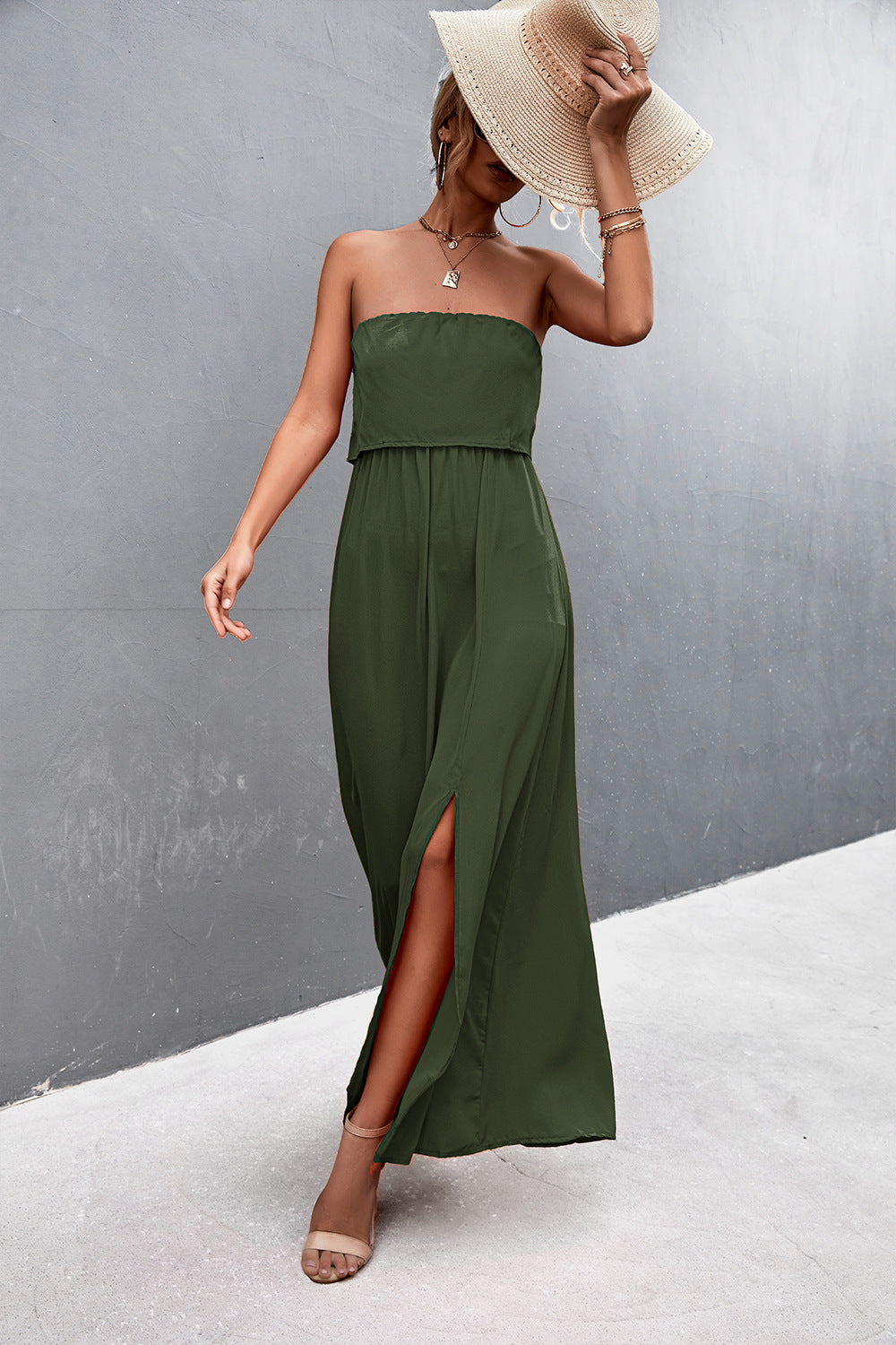 Honeybee Mumford's Strapless Split Maxi Dress