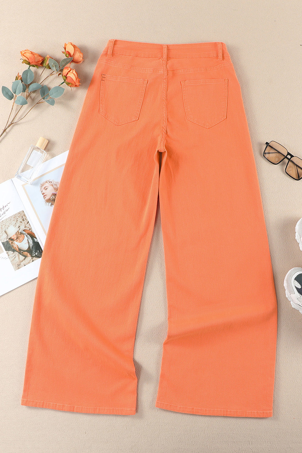 Honeybee Mumford's Orange Acid Wash High Waist Wide Leg Jeans