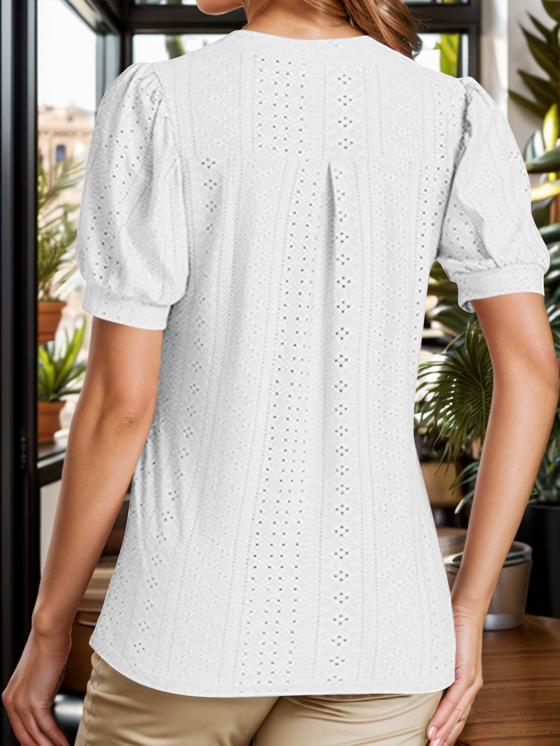 Honeybee Mumford's Eyelet Notched Short Sleeve Blouse