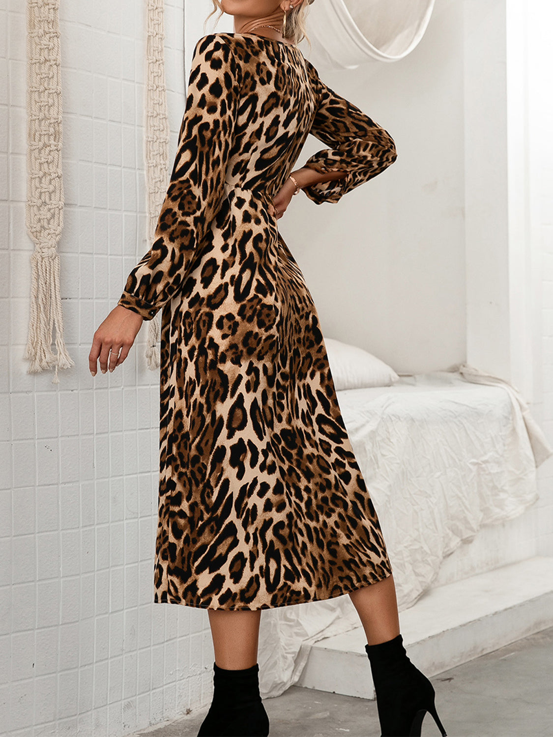 Honeybee Mumford's Leopard Button Down V-Neck Dress