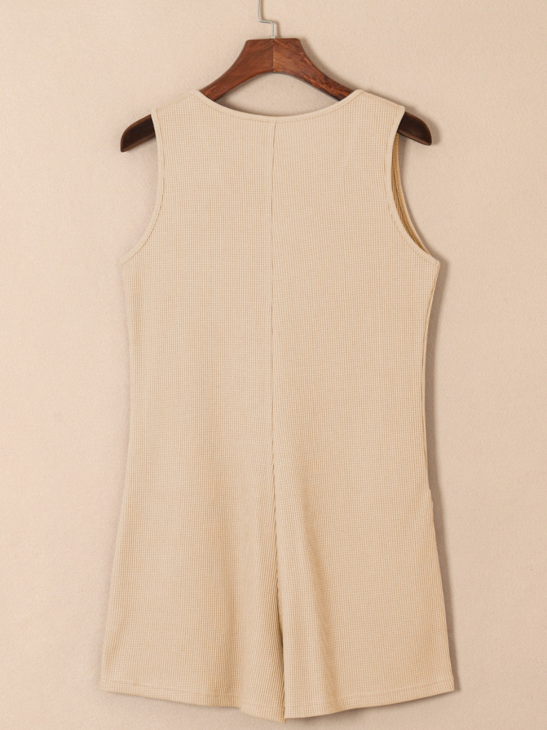 Honeybee Mumford's Waffle-Knit Half Button Sleeveless Romper with Pockets